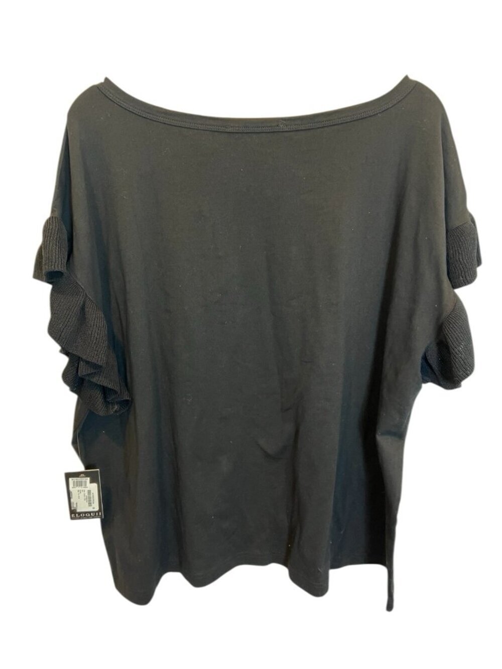 Eloquii Women's Black Ruffle Sleeve Tee Top Size 18/20 Cotton Blend Stretch NWT - Picture 6 of 10